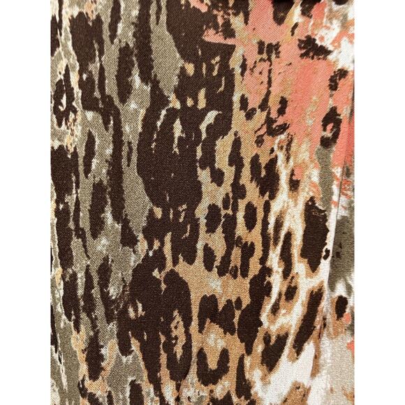 DKNY Jeans Petite Top Womens Small Y2K Brown Tan Peach‎ Ruffle Animal Print - Picture 8 of 9